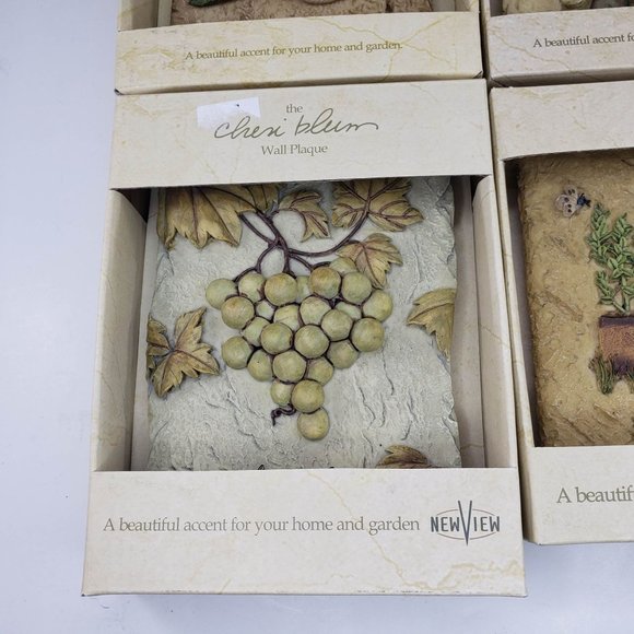 New View Cheri Blum Exotic Flowers Garden Wine Grapes Wall Plaque Decor Set of 4 - Picture 4 of 11